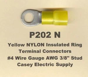 5 connettori terminali ad anello in nylon giallo #4 calibro filo AWG 3/8" perno USA - Foto 1 di 2