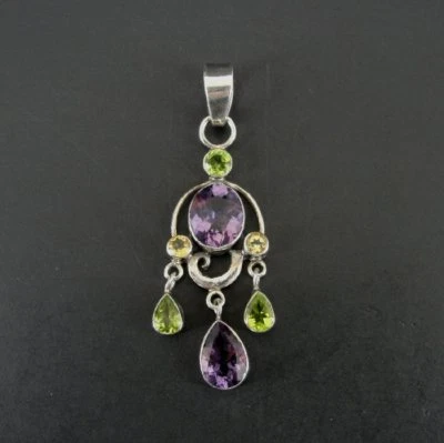 Colgante de plata de ley 925 piedras amarillas verdes púrpura citrino de peridoto amatista  Foto 1 de 4