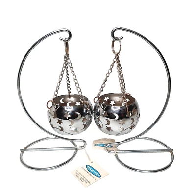 Par de 2 Candelabros Colgantes Estrellas y Lunas Bola de Plata Luces de Té Votivos Foto 1 de 4