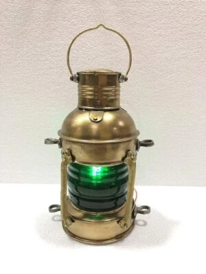 Vintage Iron Oil Green Antique  Lamp Maritime Ship Lantern Boat Light Home Décor - Image 1 of 4