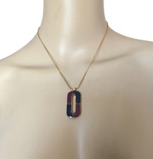 UNGARO VINTAGE GREEN & RED U PENDANT GOLD NECKLACE