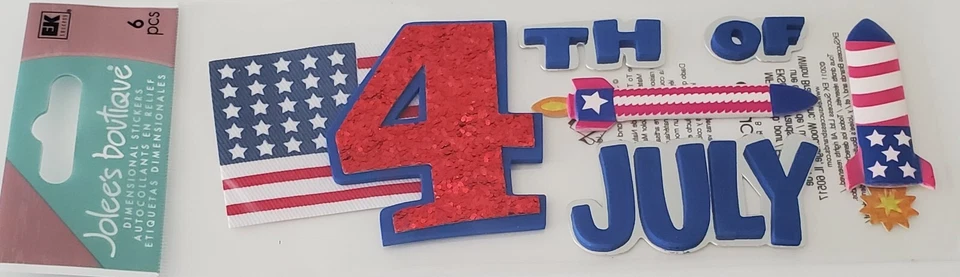 Jolee's Boutique Scrapbooking Stickers 4th of July Fireworks Flags