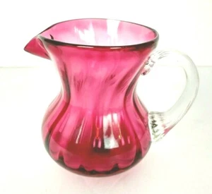 Vaso brocca vetro mirtillo vintage manico trasparente vetro artistico soffiato a mano rosa - Foto 1 di 8