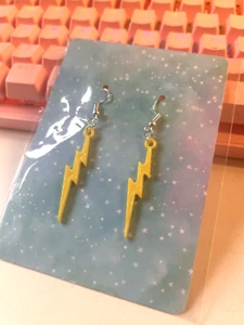 Yellow Lightning Earrings Fun Festival 80s Rock Party Retro Quirky Gift - Picture 1 of 1