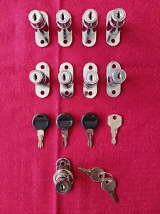 NINE (9) USED PUSH PLUNGER LOCKS WITH KEYS - DRAWER DESK WARDROBE CABINET - Picture 1 of 1