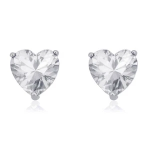 2CT Heart Simulated Diamond Solitaire Stud Earrings 14K White Gold Plated Silver - Picture 1 of 3