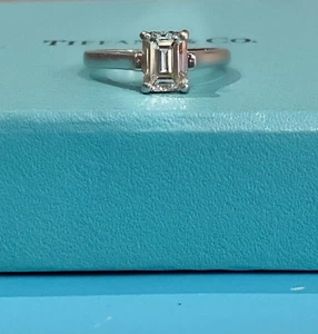 Tiffany & Co 1.07ct Emerald Cut Diamond Solitaire 950 Platinum Ring, GIA, Papers - Picture 1 of 12