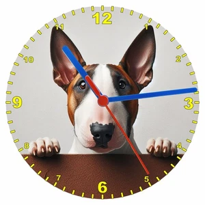 Quartz Clock, Bull Terrier Peeking Over Wall 200mm or 300m Battery Included - Picture 1 of 7