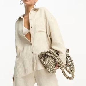 Asos Edition Women's Linen Blend Button Up Textured Shirt Sz 6 Beach Casual - Picture 1 of 8