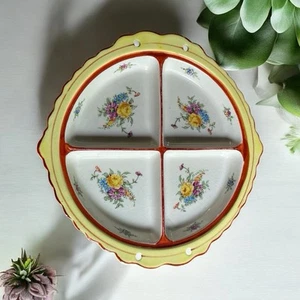 Hand Painted Divided Serving Dish Made In Japan Vintage Scalloped Edge 9.5” - Picture 1 of 5