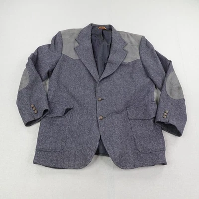 Pendleton Jacket 46 Long Wool Herringbone Suede Patch Sport Coat Blazer Western - Image 1 of 4