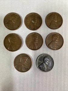 7 Weizen Cent verschiedene Jahre plus 1 1943D Stahl Lincoln Wheat - Bild 1 von 2