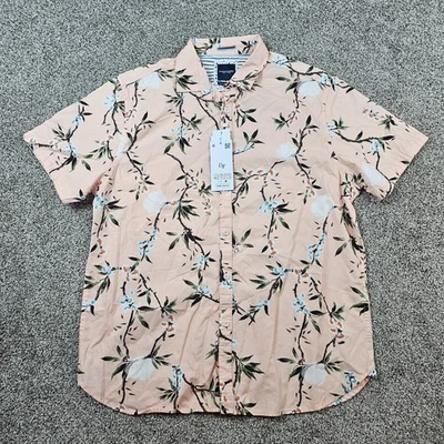 牛仔和花朵衬衫男式 XL 粉红色花卉夏威夷印花 AOP府绸海滩休闲 — 第 1/4 张图片