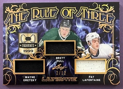 2018-19 Leaf Ultimate Rule Of Three Gretzky Hull Lafontaine GU Mem 2/12  TRT-12 - Image 1 of 2