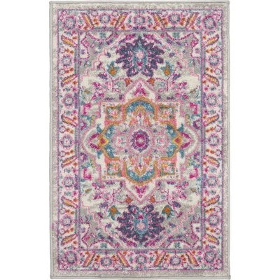 Oushak Star Medallion Light Grey Pink Rectangular Area Rug 10x2 Durable Easy ... - Image 1 of 4