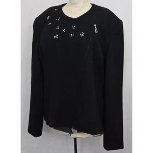 VINTAGE Oleg Cassini 14 Blazer schwarz Wolle verziert asymmetrisch Reißverschluss 80er 90er - Bild 1 von 13