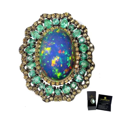 925 Sterlingsilber Ring AAA Feuer Opal 18x13mm Smaragd Handmade Schmuck Größe 8 - Bild 1 von 4