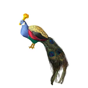 Vintage Christmas Ornament Peacock BIRD Ornament Feathers 8” fabric - Picture 1 of 10
