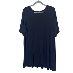 Eileen Fisher Stretch Jersey Elbow Sleeve Swing Tunic Top Pockets Black 3X - Picture 1 of 8