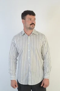 Versace Collection Luxury Men's White Cotton Striped Long Sleeve Shirt Size L - Picture 1 of 11