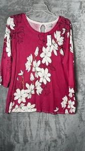 🆕 Avenue  Woman’s Sweater Size 18-20 Pink / White Floral  Pullover 3/4 Sleeves - Picture 1 of 8