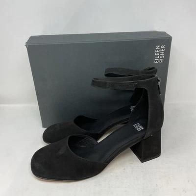 Zapatos de salón Eileen Fisher Indi con correa al tobillo de gamuza negros nobuck caído talla 9 M Foto 1 de 4