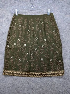 Express Skirt Womens 5 Green Embroidered Beaded Sequin Silk Boho Vintage - Picture 1 of 11