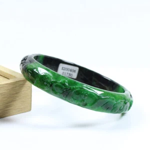 69mm Chinese Hand-carved Green Black Jadeite Jade Gems Bangle Bracelet j7770 - Picture 1 of 10
