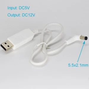1pc White USB A Male 5V to  12V DC 5.5x2.1mm Male Right Angle Step-Up Cable 40cm - Picture 1 of 4