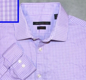 JOHN VARVATOS MENS SHIRT 16 34-35 LAVENDER PURPLE WINDOW  CHECK USA - Picture 1 of 7