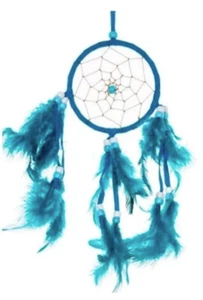 BEAUTIFUL BLUE DREAMCATCHER WITH FEATHERS real Indonesian handmade GI703 new - Picture 1 of 1