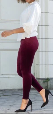 Auténticos LEGGINGS SPANX Terciopelo Brillante Cintura Alta-Rico Borgoña #2070-Talla XL-LKNU! Foto 1 de 4