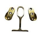 Wardrobe Rail Hanging Kit,  2 X Brassed Oval Rail Ends & 1 X Centre Support, 