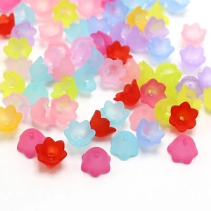 200 Mixed Color Frosted Acrylic Flower Bell Beads Cap 10mm Center Hole - Picture 1 of 9