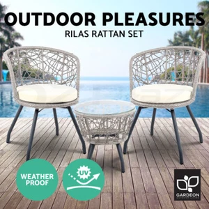 Gardeon Outdoor Furniture Rattan Bistro Set Chair Patio Garden Wicker Round 3pc - Picture 1 of 9