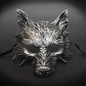 Silver Wolf Animal Masquerade Mask for Men Halloween Costume - Picture 1 of 3