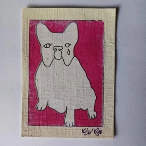 Original ACEO Art Card Miniature Art Animals Frenchie Pink- Sela GU-GO ooak - Picture 1 of 1