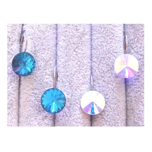 ÖSTERREICHISCHER KRISTALL 11 MM AB & BLAUER ZIRKON LEVERBACK OHRRINGE - 2 FÜR EINEN - Bild 1 von 6