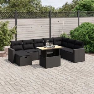 9-tlg. Garten-Sofagarnitur mit Kissen Schwarz Poly Rattan - Bild 1 von 3