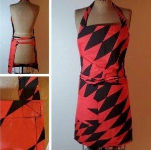 Apron Size M/L NEW Red Black Diamond Black Pattern Pocket Extra Long Ties BBQ - Picture 1 of 7