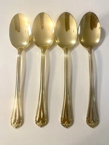 4 Spoons Hampton Silversmiths Stainless Gold Electroplate Flatware - Picture 1 of 4
