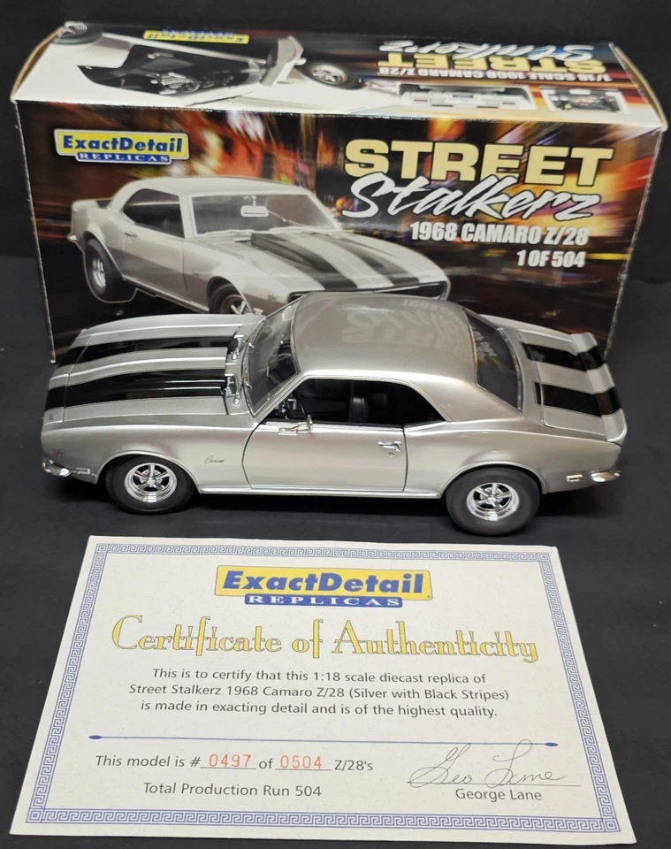 LANE EXACT DETAIL 1:18 1968 CAMARO Z28 STREET STALKERZ Silver w/Black 497 of 504 - Image 1 of 4