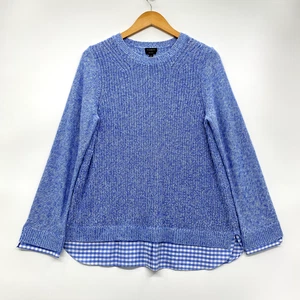 Maglione donna Talbots grande blu maglia costiera nautica a quadri polsini e orlo - Foto 1 di 10