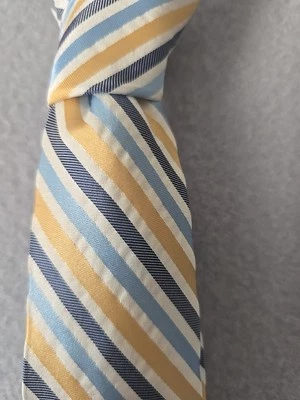 Corbata ejecutiva a rayas blanca, dorada y azul Jos A Bank para hombre nueva con etiquetas Foto 1 de 4