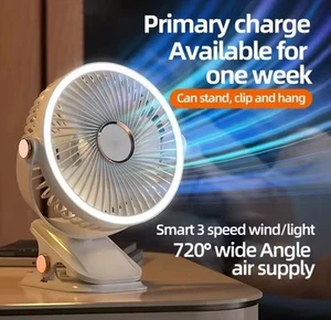 360 Portable Wireless Fan Air Con LED Night Light Silent Desk Clip On Hanging - Picture 1 of 10