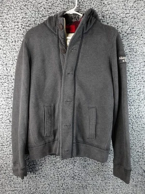 Chaqueta con Capucha Abercrombie & Fitch Para Hombre S Gris Rojo Forrada a Cuadros Cremallera Botón De Colección Foto 1 de 4