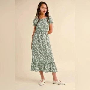 Floral Green Kids Maxi Dress, Size 7 - Picture 1 of 7