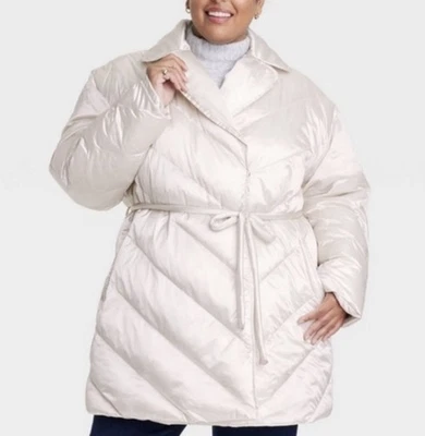 Abrigo acolchado para mujer Ava & Viv crema largo 2X nuevo con etiquetas venta al por menor $55 Foto 1 de 4