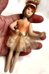 Ballerina Xmas Ornament Porcelain Articulated Arm & Leg Peach Dress Tutu VTG 6" - Picture 1 of 4