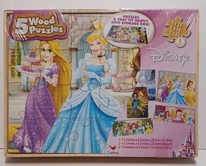 Disney 5 Wood Puzzles With Storage Box. Brand New - Factory Sealed. Cardinal - Picture 1 of 13
